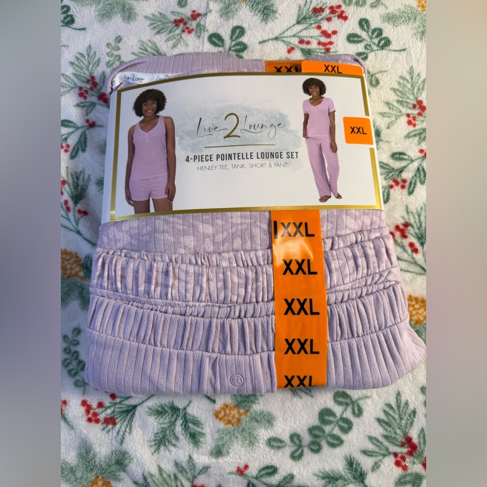 Live2Lounge Women’s 4-Piece Purple Lounge Set Tank Tee Pant Short XXL NWT